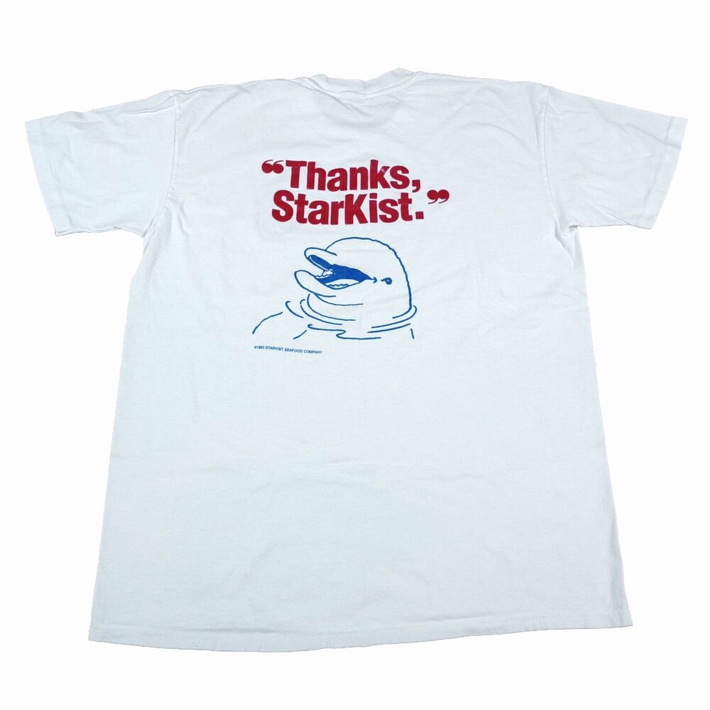 Vtg 90s Starkist Tuna Dolphin Safe TShirt M Thanks Sunkist GenX Environmentalist